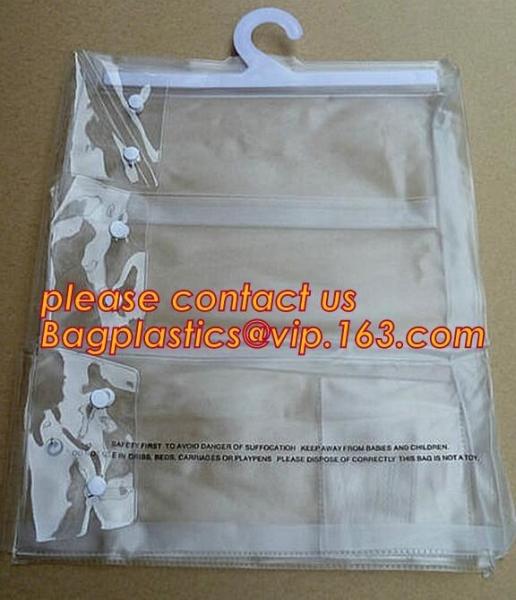 Custom printed PVC Hanger Bags Slider Zipper Bag With Plastic Hook For Underwear Tshirt Clothes,cloth hanger packaging b