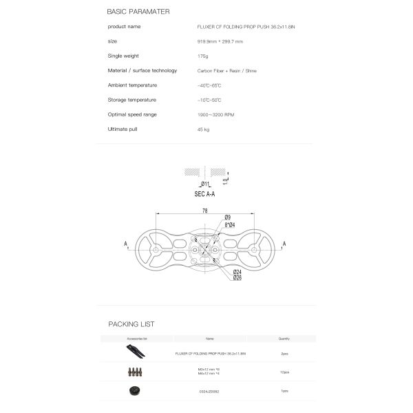 36.2x11.8 pulgadas FLUXER PRO hélice para cargas pesadas