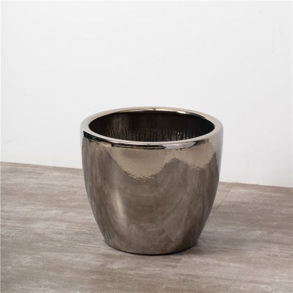 Best design indoor outdoor large big decor electroplate planter pots luxury sliver ceramic flower pot