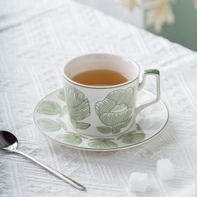 Bouteille de café en céramique à fleurs et soucoupe en style nordique durable 200 ml