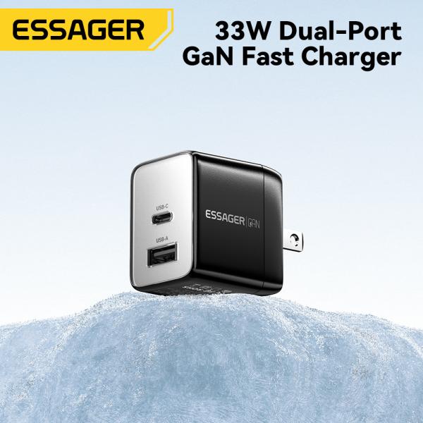 ESSAGER ES-CD39 33W 2 Ports PD Gan Charger 30W USB C Power Adapter