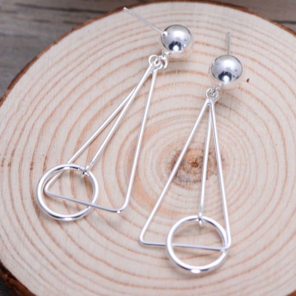 Women Korea Fashion Deometric Drawing 925 Sterling Silver Drop Dangle Earrings (058000)