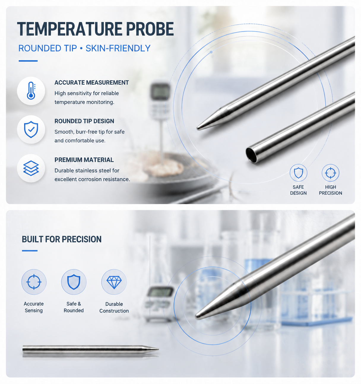 Customized Pen Tip Temperature Probe with Smooth Transition Tube Body