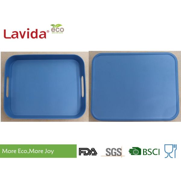 Latest Design Color Non-odor Natural Plant Fibre printed big Tray Bamboo fibre Tray 2-pc set with walls and side handles