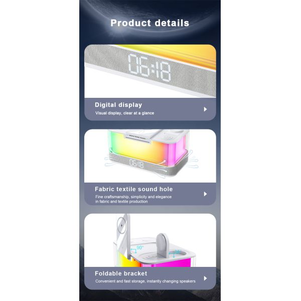 Беспроводное зарядное устройство с поддержкой Qi и динамик Bluetooth с яркими огнями Совместимость устройств с поддержкой Qi