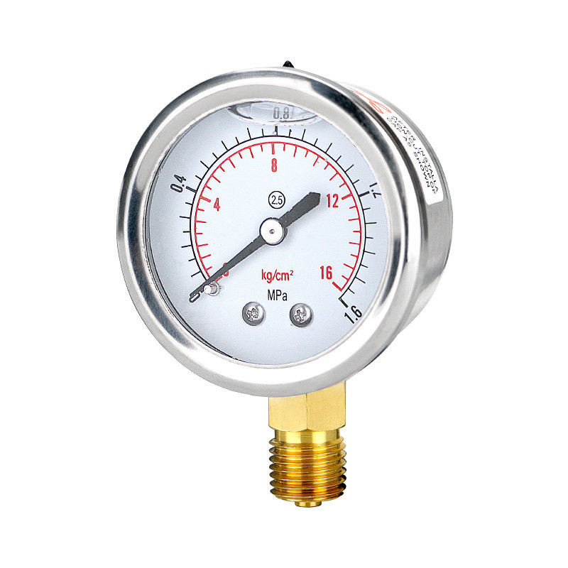 50mm Glycerine Filled Pressure Gauge for Industrial Applications -1-0-2.4bar Range