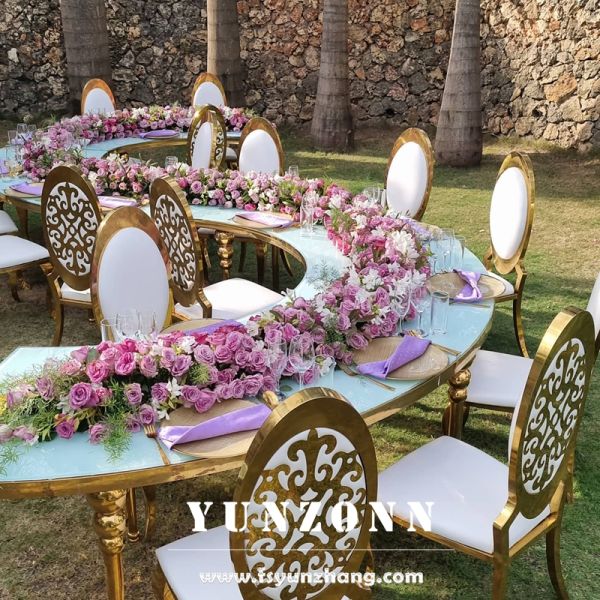 High Quality Stainless Steel Dining Chair Gold Finish Stackable Hotel Furniture Metal PU Back Wedding Banquets Outdoor Halls