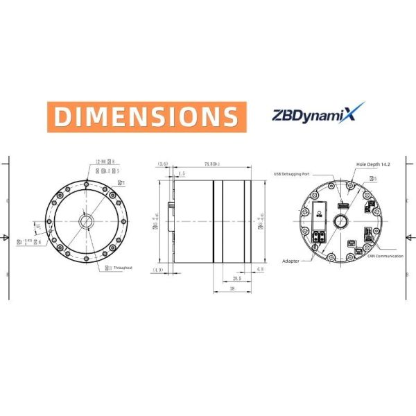ZBDynamiX ZHA-R83-101-DNN-CO-I Integrated Harmonic Joint Actuator | 120 Nm Peak Torque, 101:1 Ratio, OD83 mm