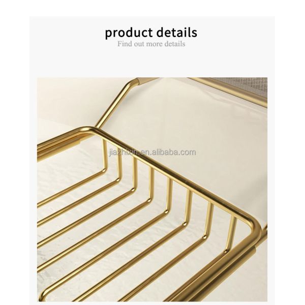 Bathroom Stainless Steel Scalable Bathtub Storage Rack Shower Gel Organizer Holder Non slip Marble Anti Slip Bathtub Caddy Tray