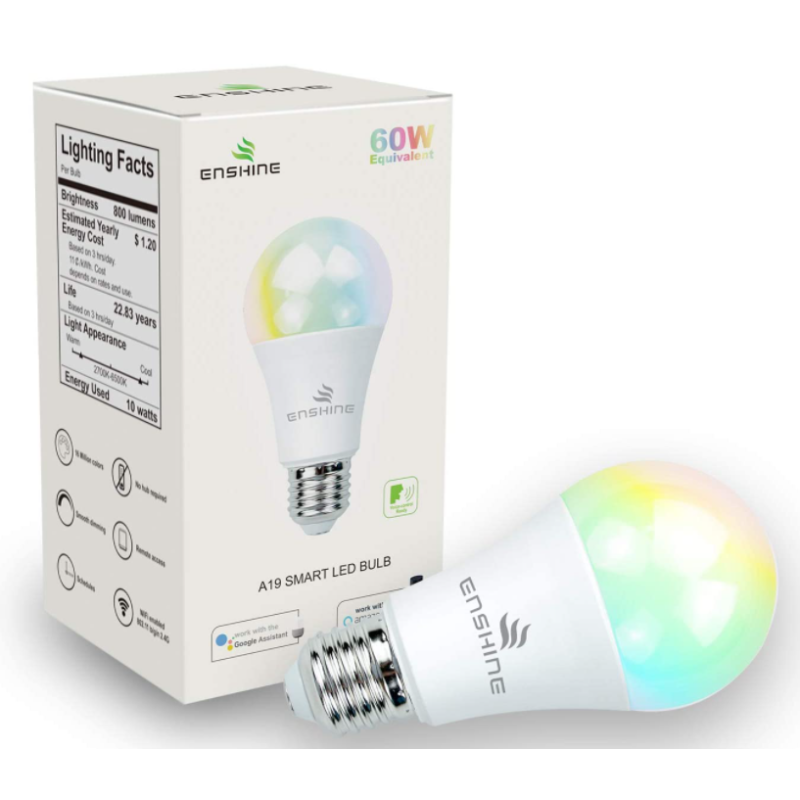 9W E27/B22 Multicolor Dimmable WiFi LED Light Bulb Compatible with google alexa Residential