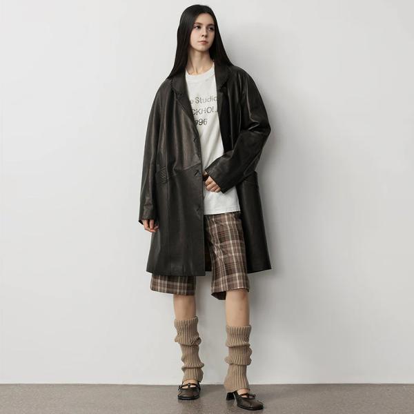 Oversized Casual Suit-style Faux Leather Coat