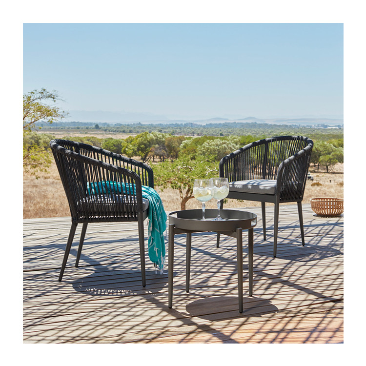 Rope Weave AJUNION 3 Piece Aluminum Bistro Set for Balcony Cottage and Beach Seating