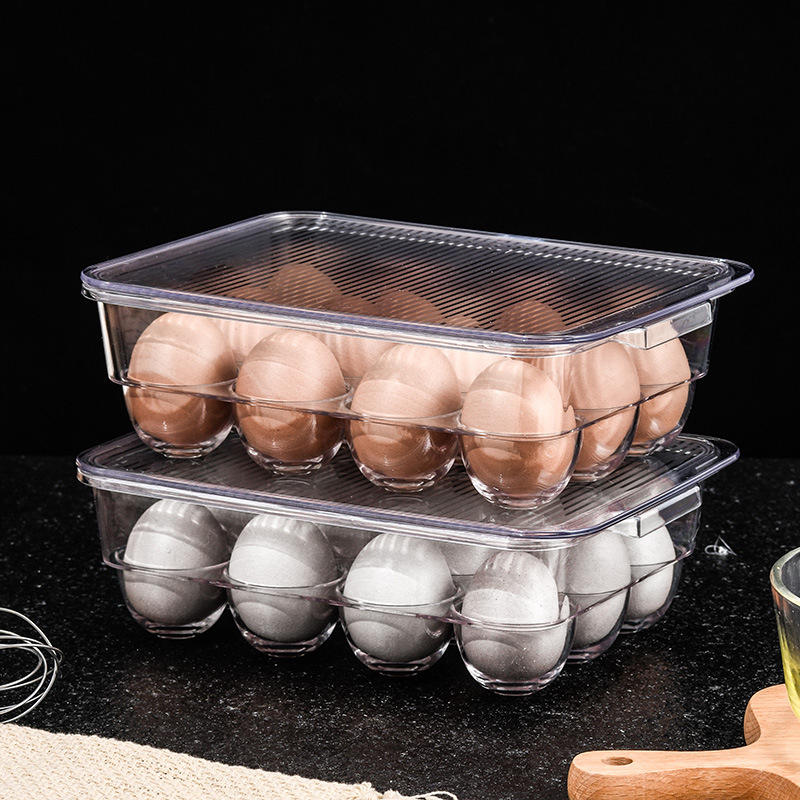 Transparent Acrylic 12-Grid Egg Storage Box with Lid Clear Refrigerator Organizer for Chicken Duck Eggs Kitchen Food Container