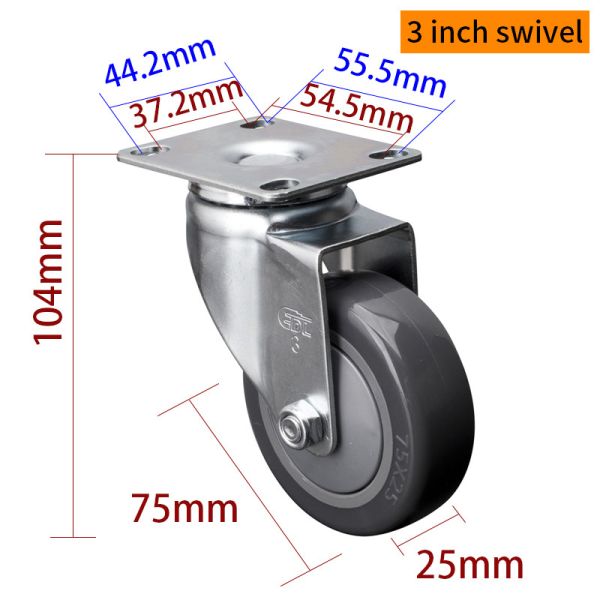 3 Inch 75mm Light Duty Casters 80kg Plate By Rigid Swivel / Brake Type