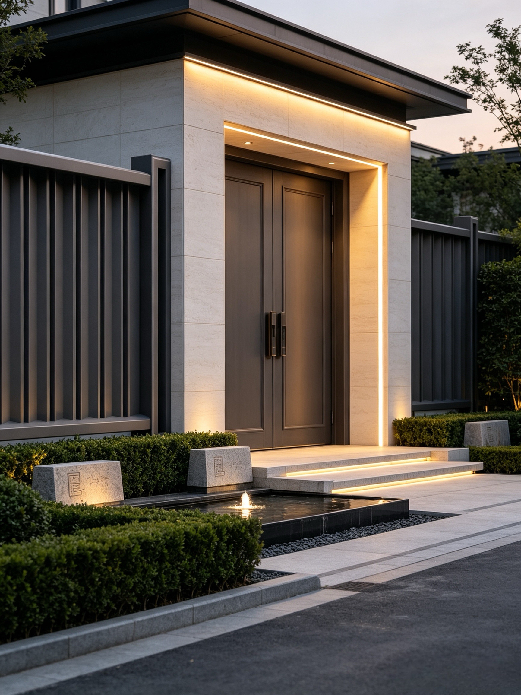 Dark Gray Fluorocarbon Aluminum Louver Fence with Scalable Configuration for Minimalist Design