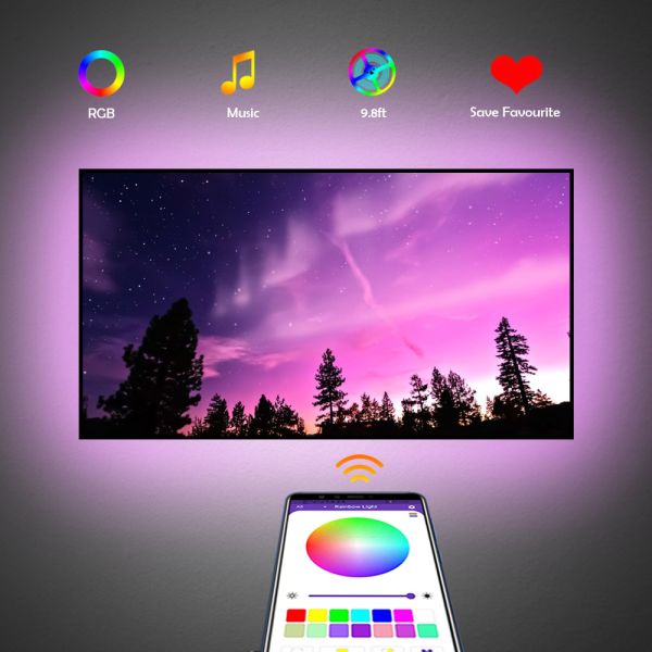 Спальня погружение самоклеящиеся светодиодные полосы липкая спина RGB цвета