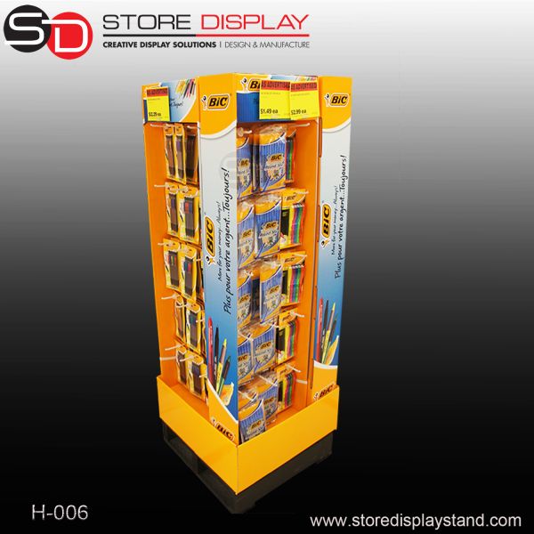 customized stationery peg hooks cardboard display stand with 4 sides