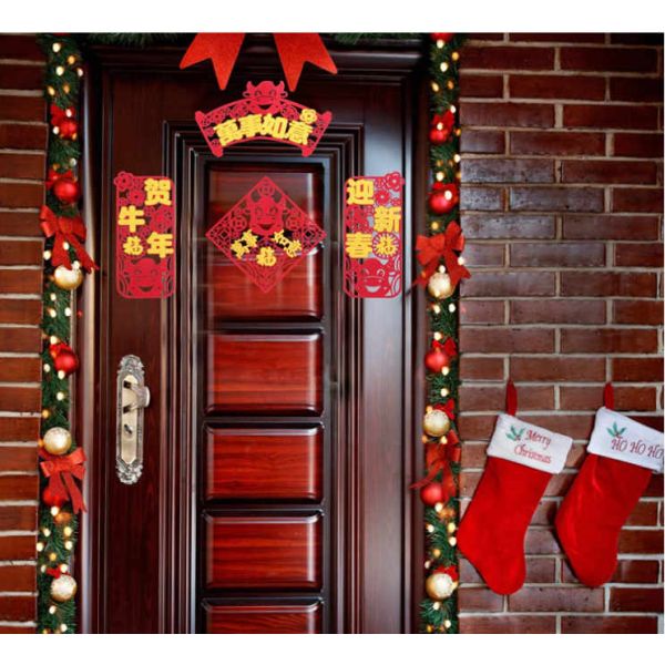 Cartoon Ox EN71 Felt Holiday Decorations Spring Festival Couplets