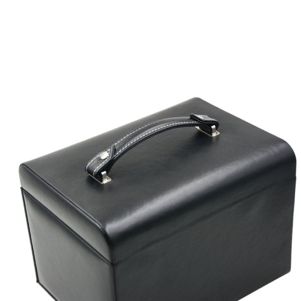 Travel Black Luxury Jewelry Box Square Shape With Handle Leather Material