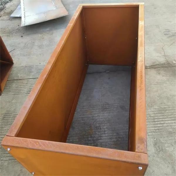 Grande potenciômetro de flor retangular de aço da caixa do plantador de Rusty Metal Garden Bed Corten
