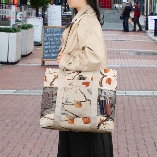 Grid Eco Friendly Grocery Shopping Bags Handbag Reusable Multi Pockets 44x13x38cm