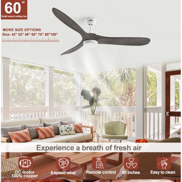 60 polegadas 3 lâminas Ventilador de teto de madeira com luz para quarto