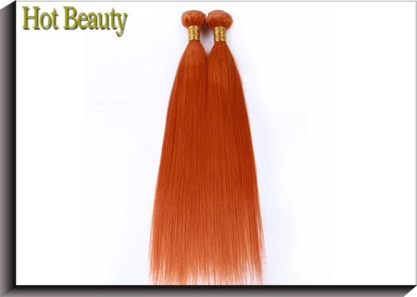 Orange Virgin Human Hair Extensions 12 Inch Double Stitch Weft Single Drawn
