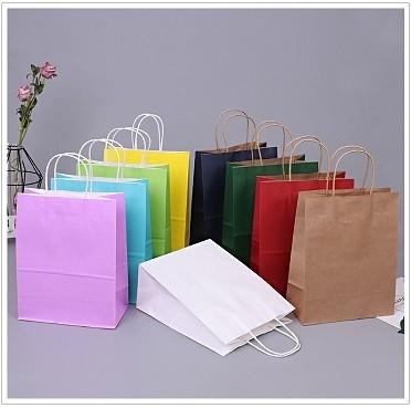 Eco Friendly 140 Gsm  Kraft Paper Bag Personalized Paper Bags Colorful Kraft Paper Bag with Handle Green