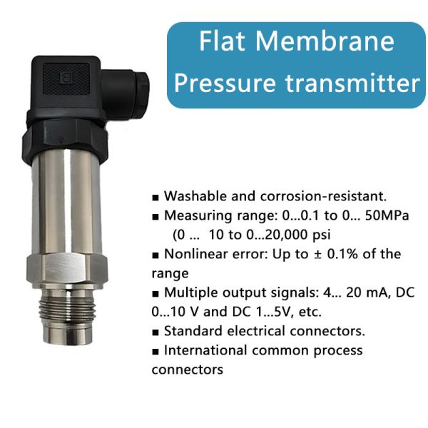 High Capacity DC24V Hydraulic Pressure Transmitter 600bar Flat Diaphragm 4-20mA 0-10V RS485 M20*1.5 Small Size 4-20mA Pressure
