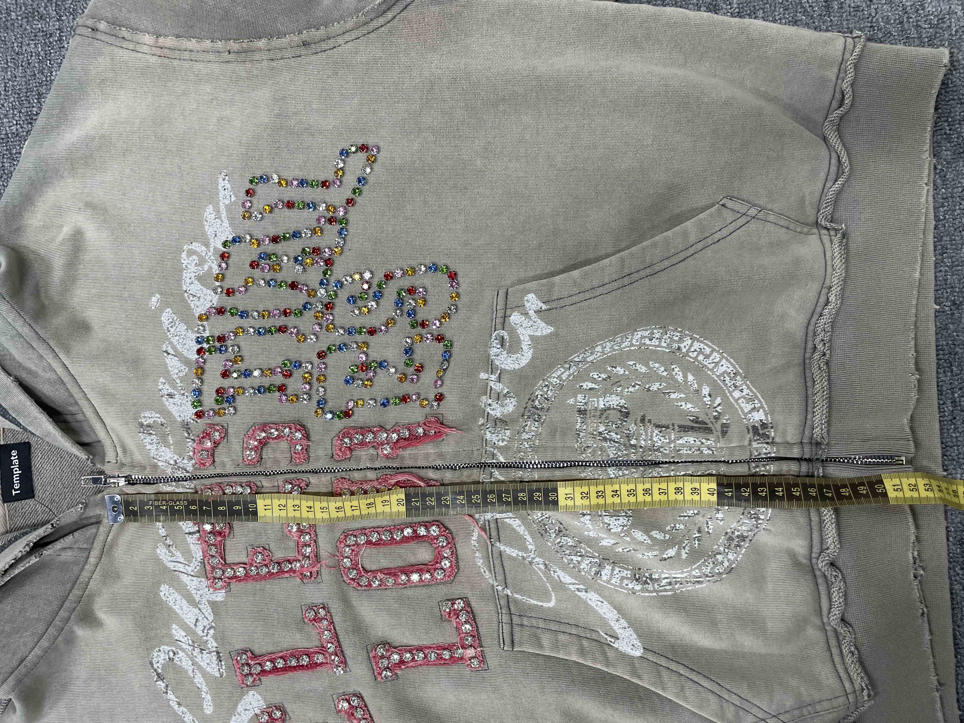 Custom Double Hood Zipper Vintage Acid Wash Applique Rhinestone Screen Print Frayed Distressed Highweight Quality Men's Hoodies