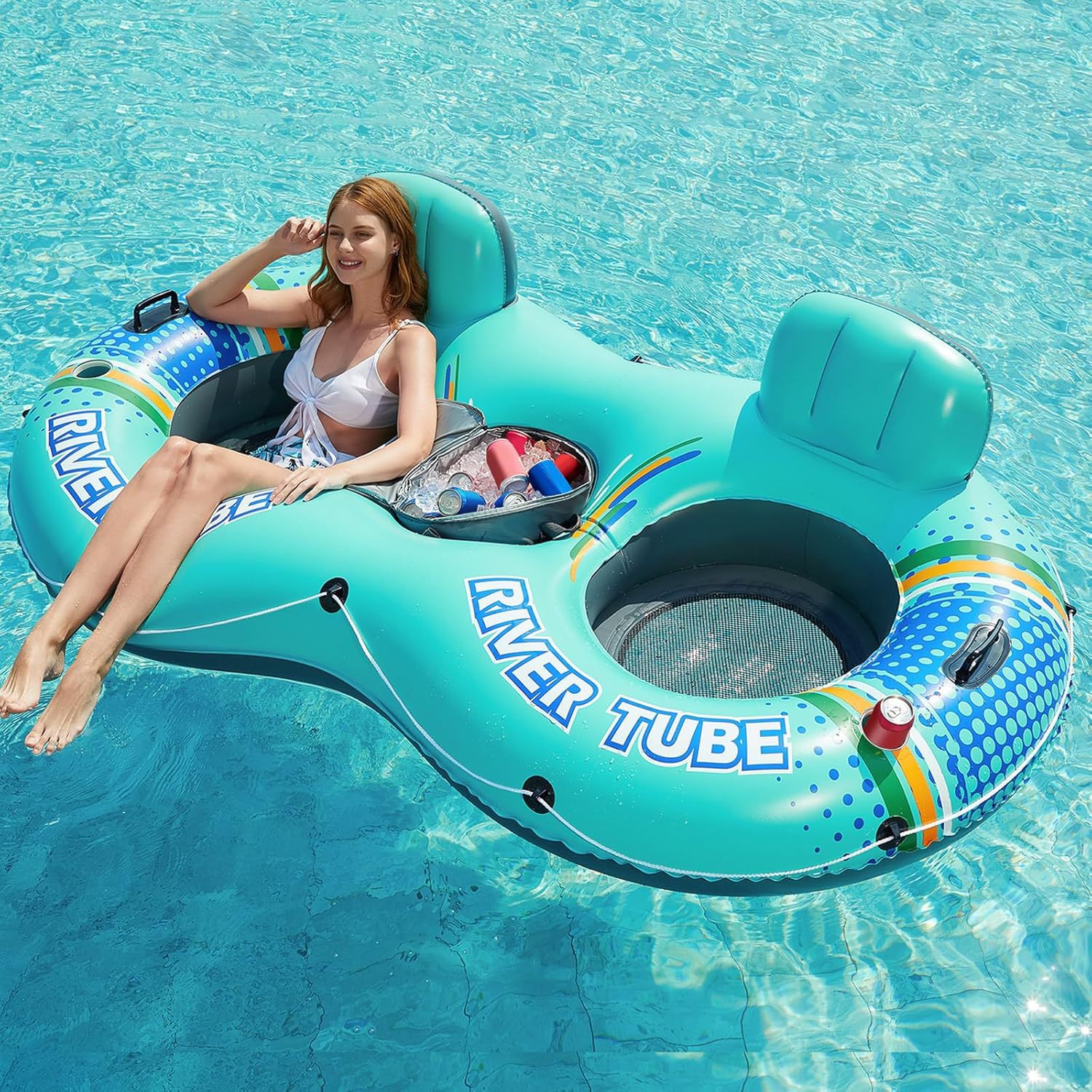 Custom Inflatable Floating Raft Double Lounge Chair Mesh Water Float Bed Pool Mattress