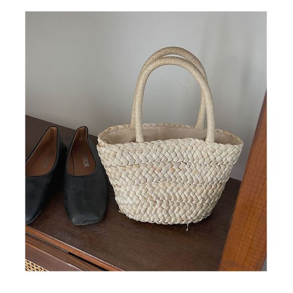 Handled Style Fashion Women's Large Capacity Beach Straw Handbag Woven Knitted Crochet Tote Polyester