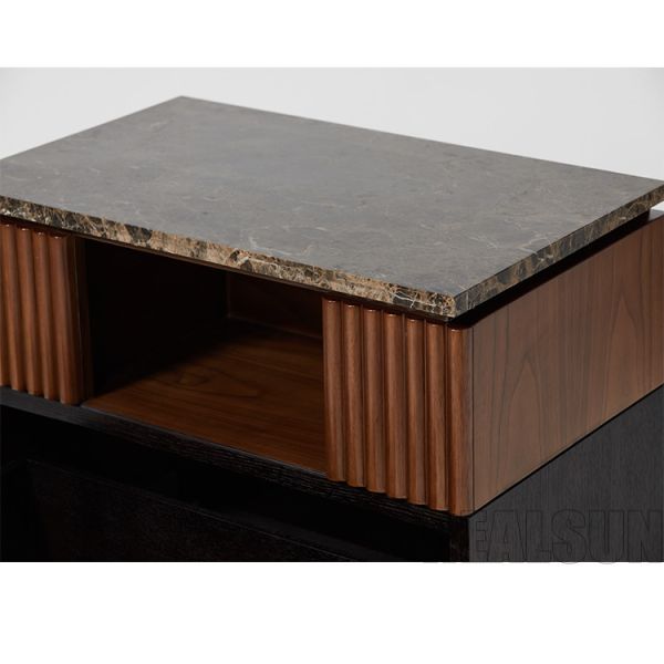 Ritz Carlton Natural Walnut Veneer Hotel Bedside Tables With Open Space Nightstand