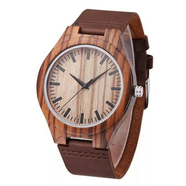 44mm Mens Wooden Wrist Watch 1.73 Inch Engraved Wooden Watches Water Resistant