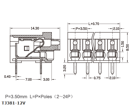 10A Screwless Spring Terminal Block 3.5mm Pitch Brass 300V 2-28 Poles LCP UL94-V0