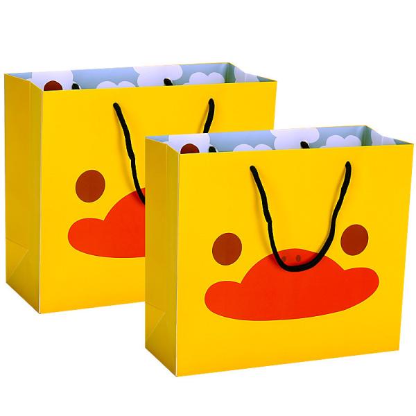 75gsm Patterned Gift Bags White Cardboard Glossy Varnish Packaging With Ribbon