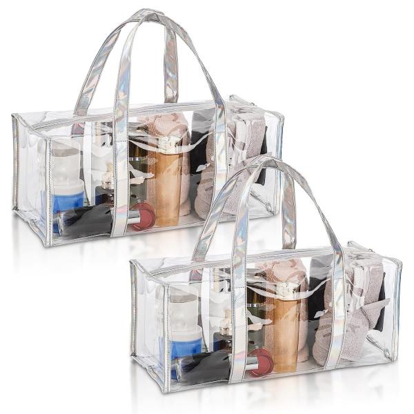 Tote Bag for Women Clear Gym Bag PVC Beach Bag Sports Duffel Bag with Durable Metal Zipper (One Clear Bag)