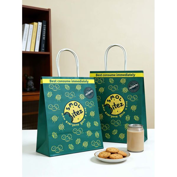 Custom Recyclable Disposable Kraft Paper Twisted Handle  Bag Printing for Shopping Bakery