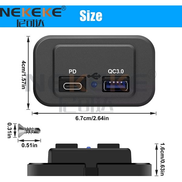 12V Waterproof Marine Power Socket with Dual Quick Charge 3.0 USB Charger in ABS Material