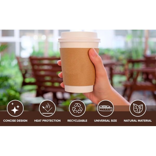 Custom your own logo on Coffee Sleeves-100 Coffee Sleeves Fits, 10 Oz. - 20 Oz. Cups (Pack Of 100), Natural Kraft