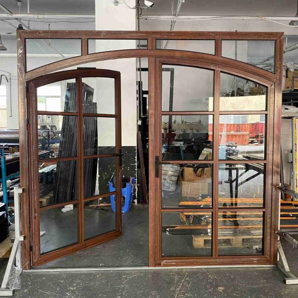 Arched Aluminium Hinged Doors French Design Wood Color  Aluminum Door Hinge