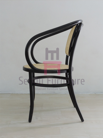 Natural Rattan Dining Chairs Black Benchwood Armrest Cane Dining Chair