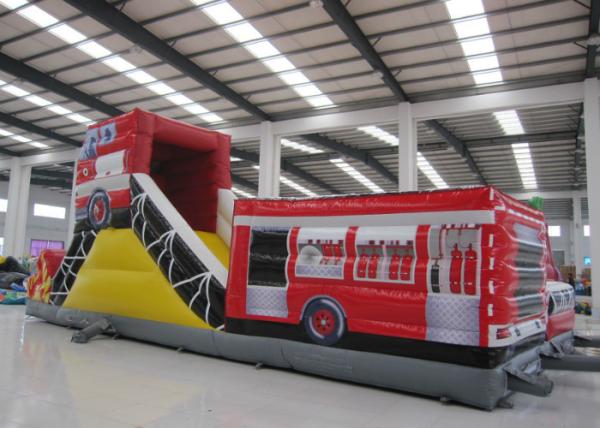 Fire Fighting Fun City Commercial Bounce House , High Slide Big Blow Up Bounce House