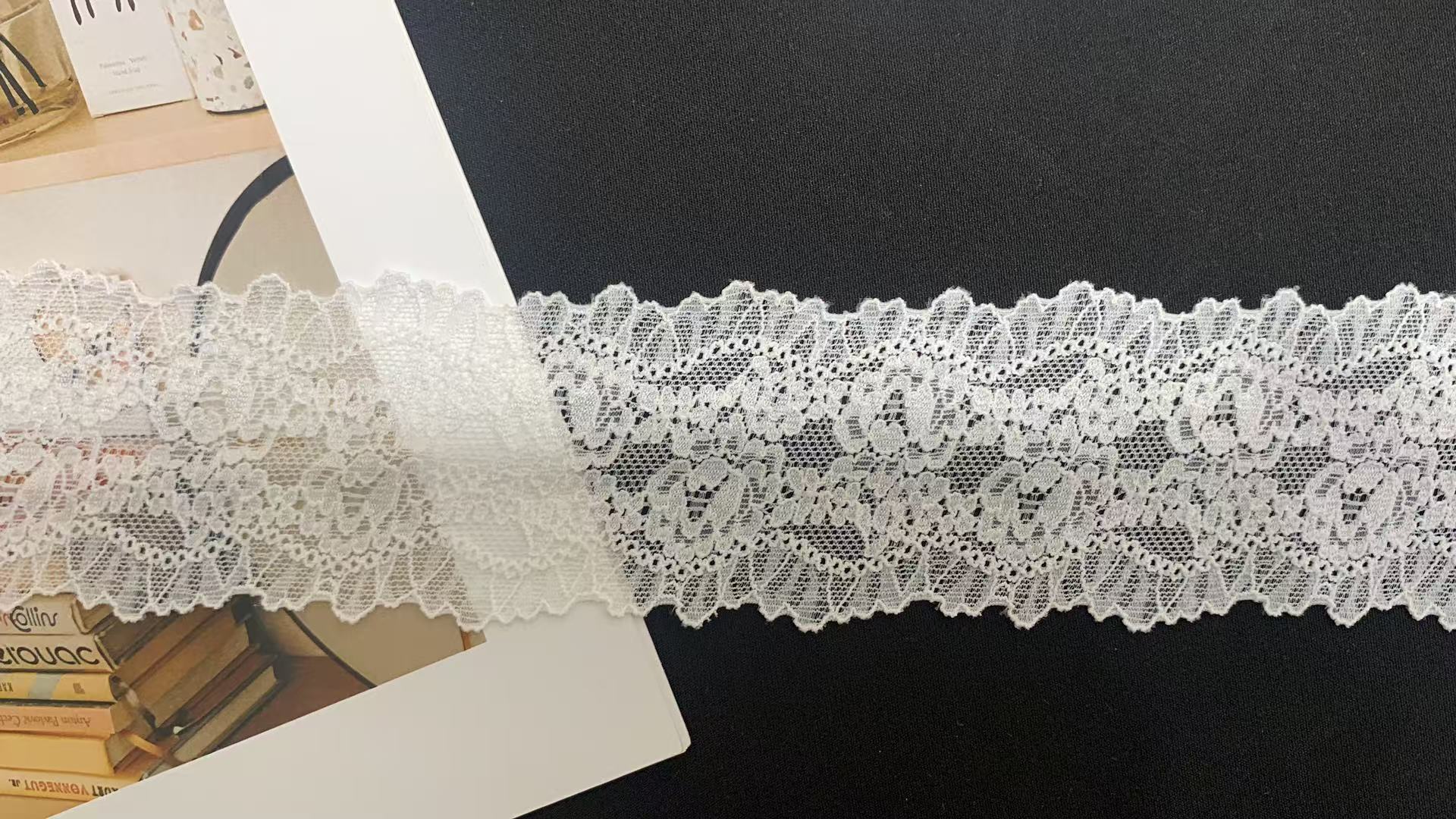 High Quality Elastic French Lace Ribbon Breathable Tulle Floral Border Nylon/Spandex 6cm Width Knitted Apparel Garment