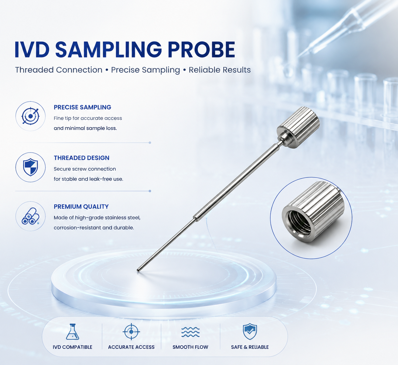 Customized IVD Threaded Sampling Needle with Knurled Thumb Nut