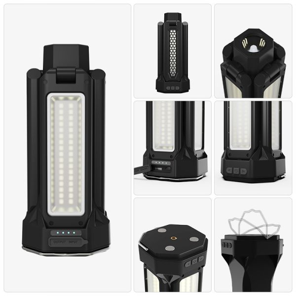 5 LED Power Level Lights Foldable Camping Light with 16000mAh Battery Super Bright Phone Charger Four Leaf Lighting