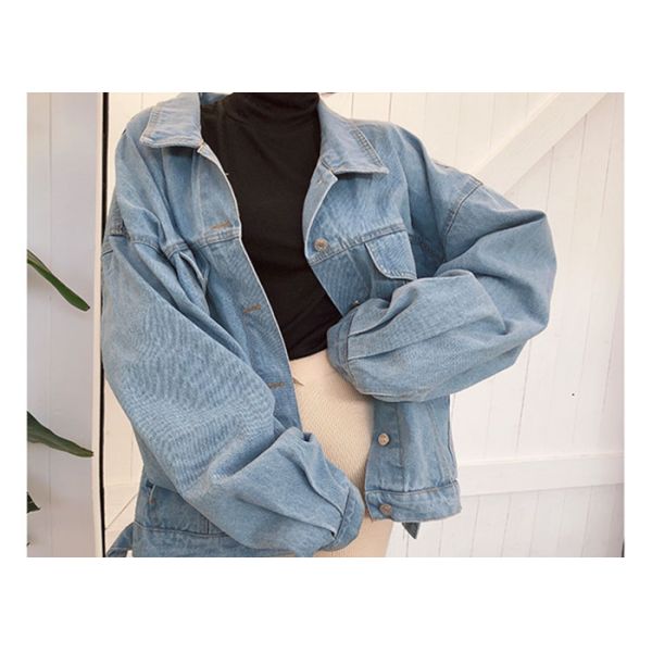Printed Women ' S Denim Coats & Jackets Light Wash Trucker Over Size Fit