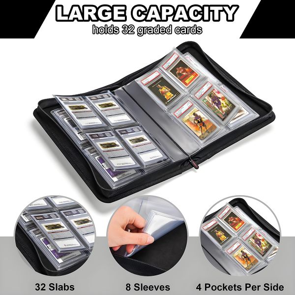 Graded Card Slab Binder 4-Pocket 32 Slots PU Leather Card Holder Storage  for PSA Graded Slab Binder
