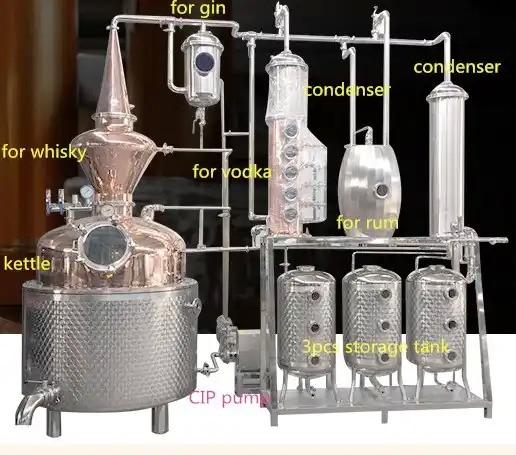 Équipement de distillation de reflux d'alcool de cuivre rouge 1000L