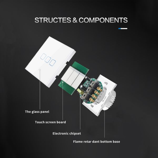 86Type EU Standard Grey Touch Light Wall Switch Tempered Glass Panel Touch Switch With Led Indicator